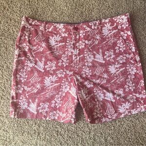 Izod Saltwater Red Tropical Shorts Size 40 Waist 7 Inseam Flat Front H11